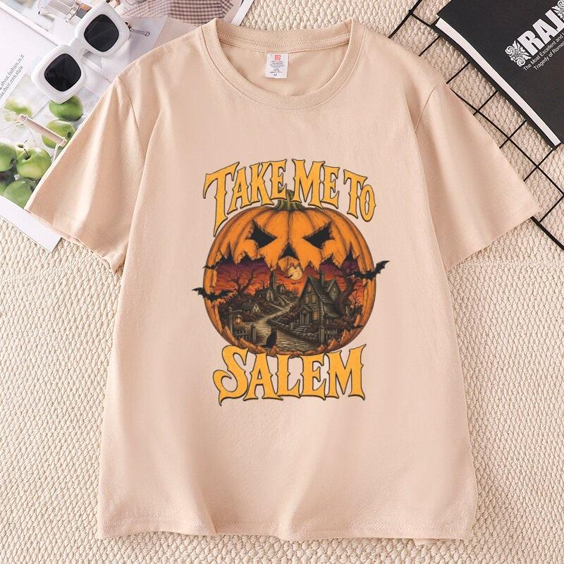 Vintage Halloween Take Me To Salem Tshirt Unisex Witch T Shirt Design Cotton Short Sleeve Pumpkin Spooky Season Tees Clothes
