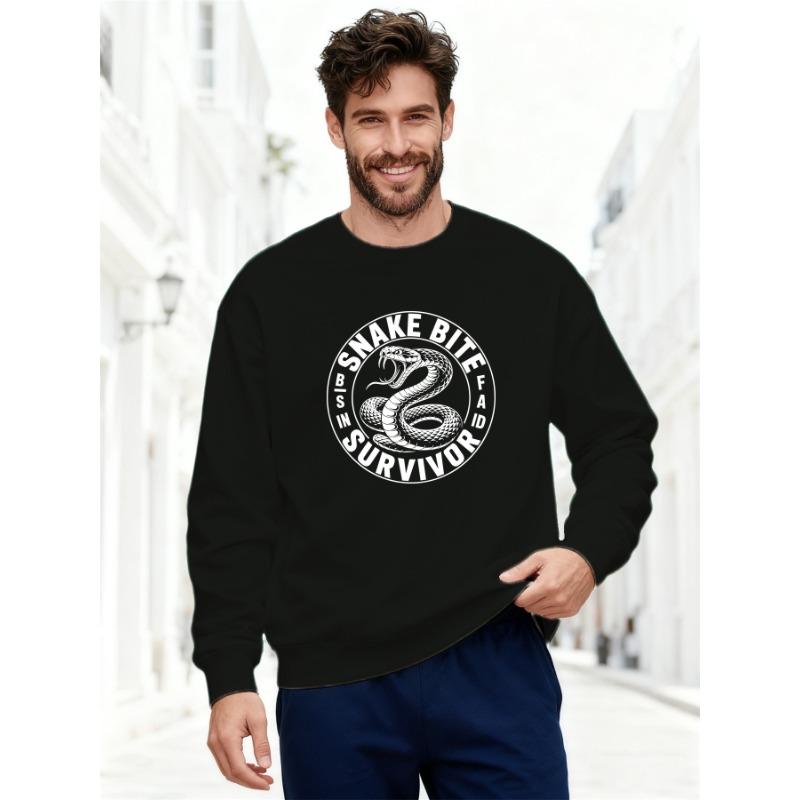 Men's Snake Bite Survivor Pattern Casual Crew Neck Sweatshirt, Plus Size.