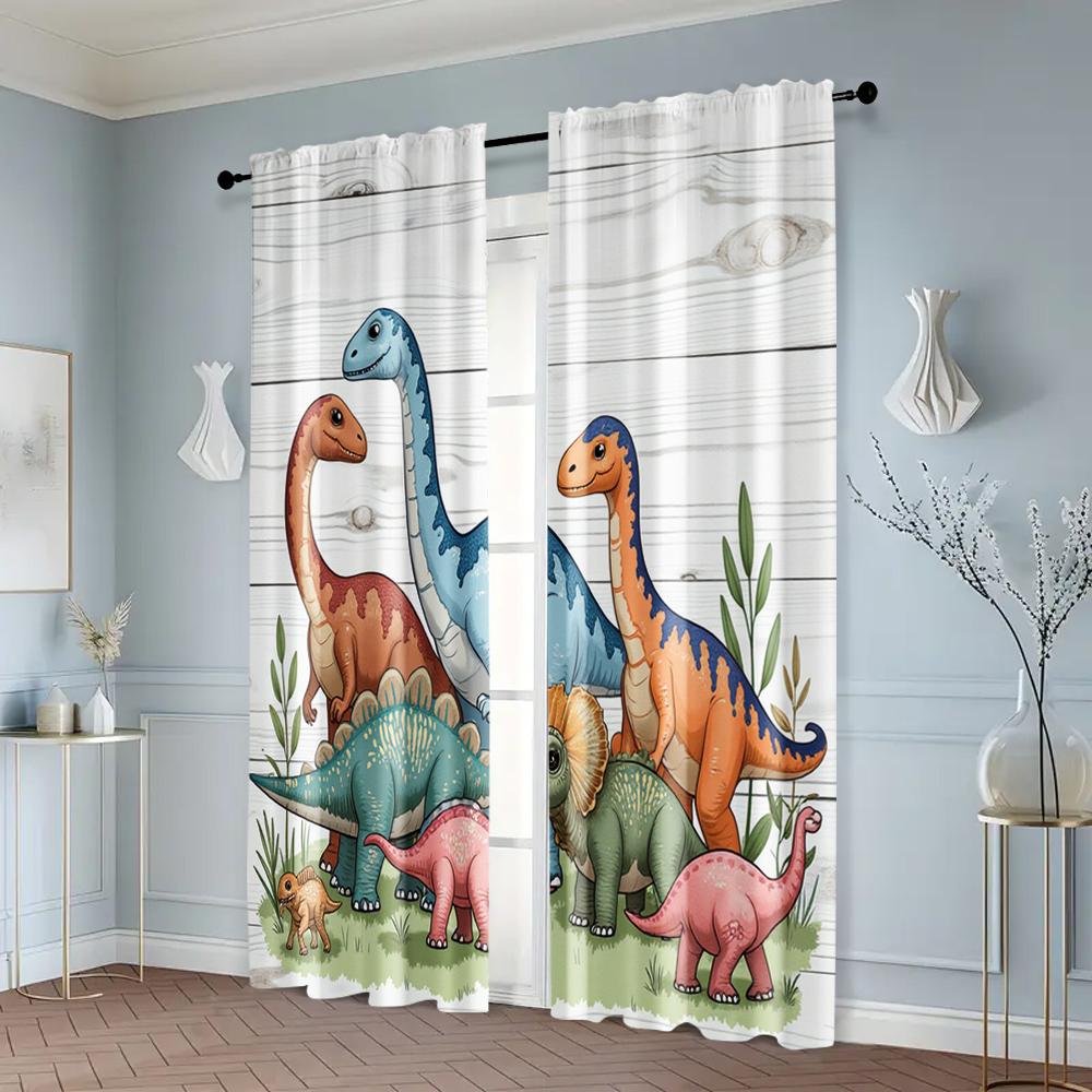 2pcs, Upscale Curtains retro dinosaur Durable Polyester (without rod) Stuff Clearance Use for Bedroom, Living Room, Office Decor