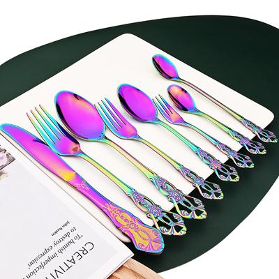 Messer Gabel Löffel Geschirr Set Mehrfarbig Küche Besteck Set Edelstahl Besteck Vintage Dessert Löffel Geschirr Set