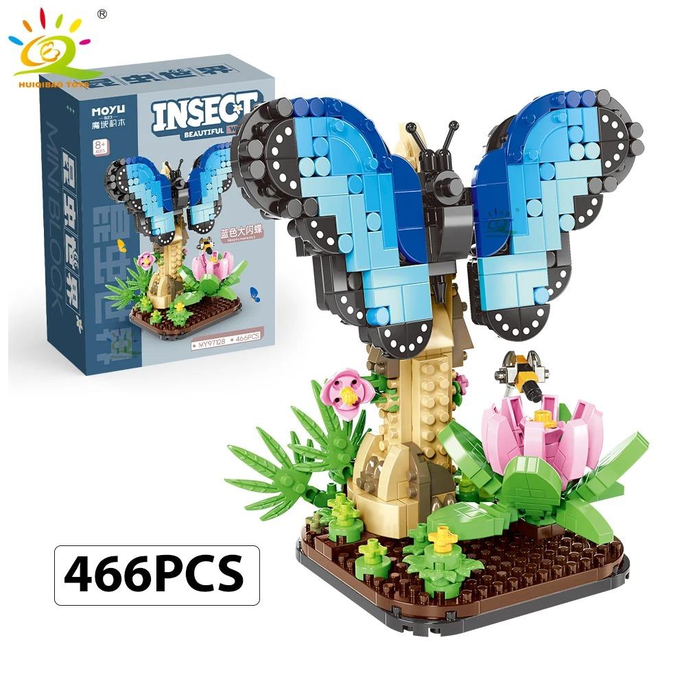 HUIQIBAO Moc Insect Flower Model Building Block Butterfly Plant Decoration City Construction Toy Kids Adult DIY Romantic Gift