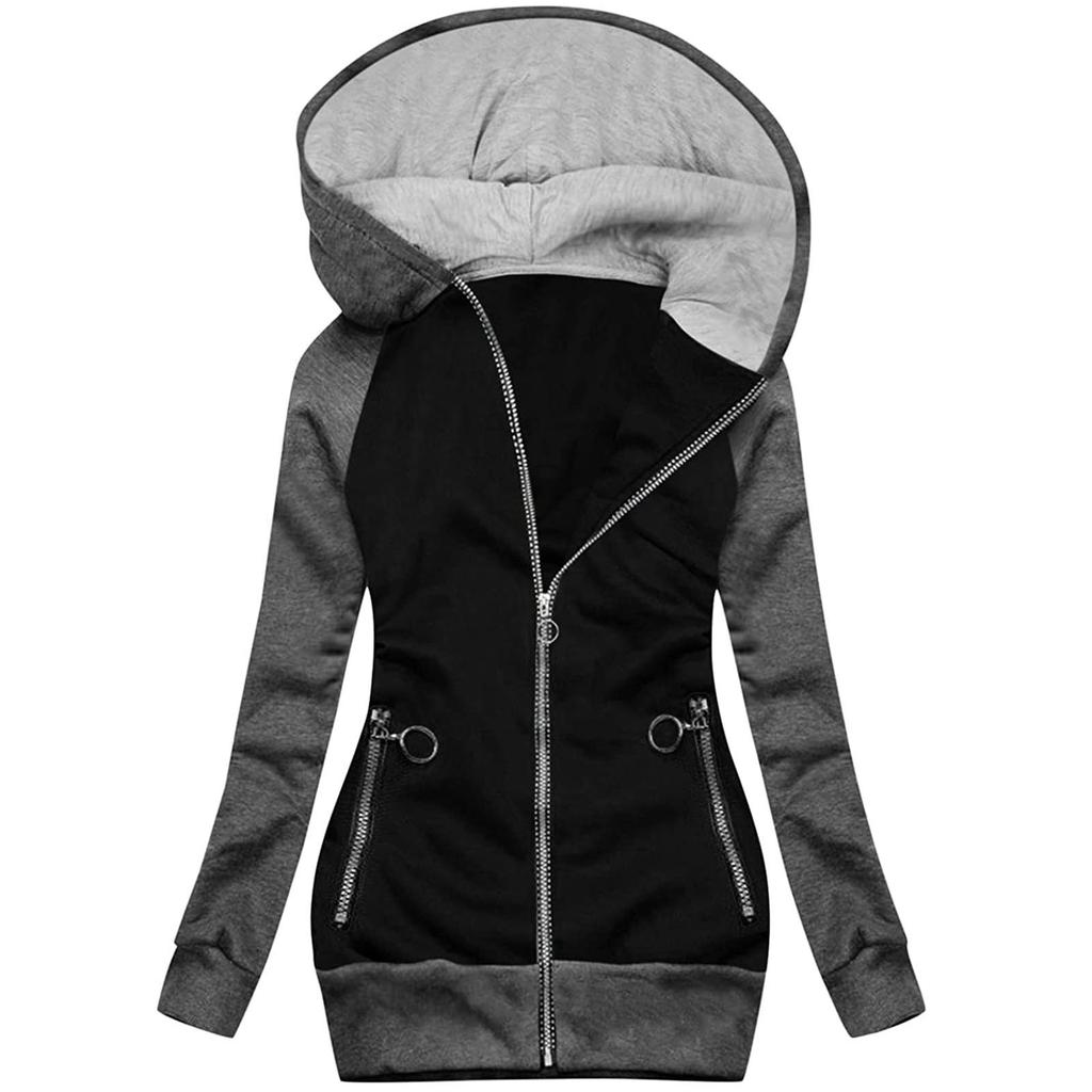 Womens Fashion Patchwork Pullover Tops Long Sleeves Loose Coat Casual Jackets