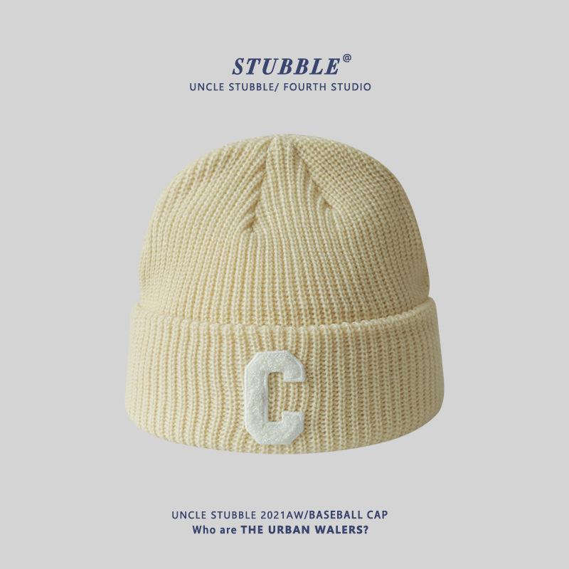 Autumn and Winter New Style C-label Knitted Hat Korean Version Colorful Couple Warm Woolen Hat Japanese Girl Face Small Cold Hat