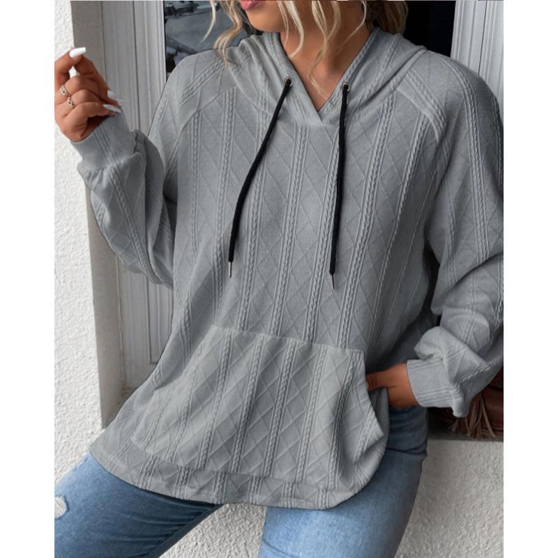 2024 Women's Casual Plus Size Jacquard Hooded Sweatshirt - Autumn/Winter Collection