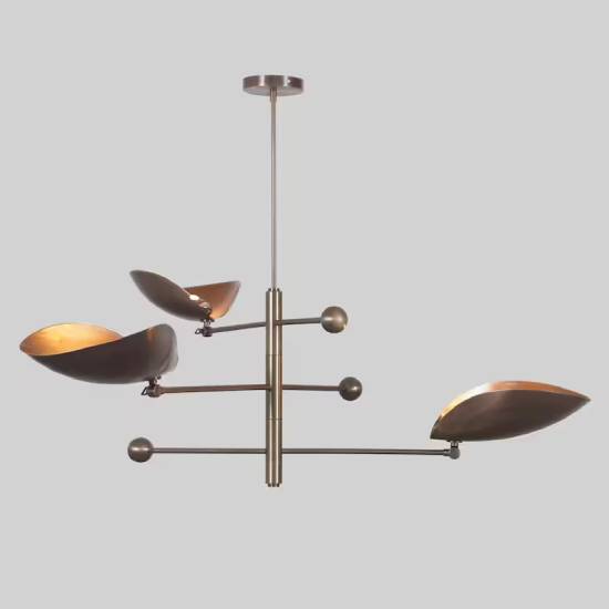 Handmade Brass 3-Arm Sputnik Chandelier – Curved Shade Ceiling Pendant Light Fixture