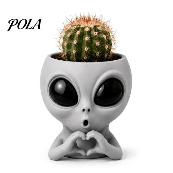 Desktop Plant Pot Funny Alien Face Planter, 3D Printed Novelty Pot, Cute Gray Cactus Head Planter for Succulents Cacti Home Table Shelf Decoration
