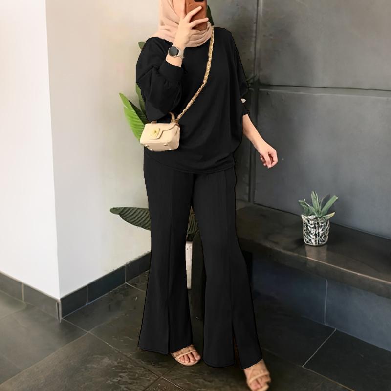 

ZANZEA Women Long Sleeve Blouse and Pants Spring Autumn Two Piece Suit Sets 5XL чорний