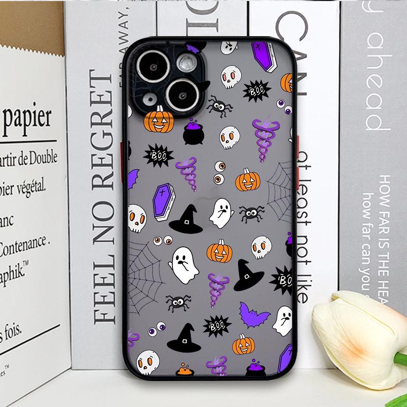 Cartoon Halloween Pumpkin Ghost Bat Pattern Phone Case for IPhone 11 12 13 14 16 15 Pro Max Mini XS X XR 7 8 Plus SE2 Back Cover