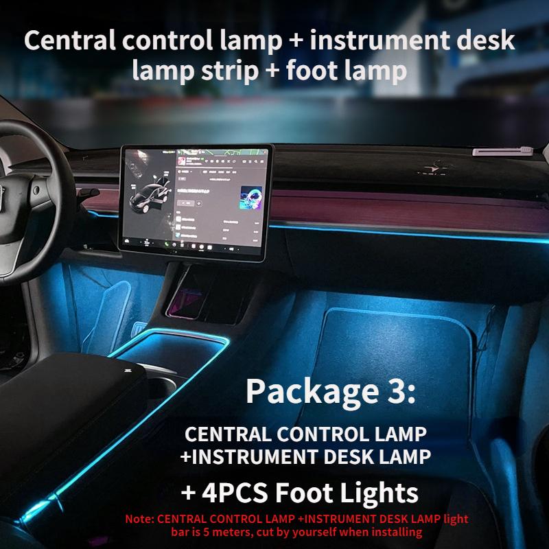 For Tesla Model 3 Y Interior Car Neon Lights Center Console Dashboard Light Mood Light APP Control LED Strip