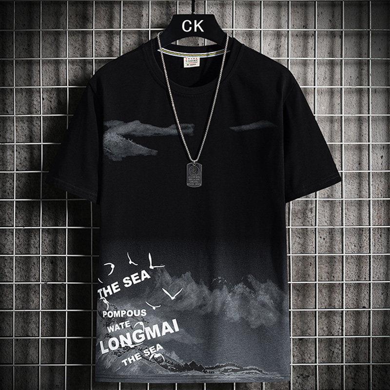 Men's 2023 Summer Round Neck Loose Fit Graphic T-Shirt - Trendy Contrast Color Top