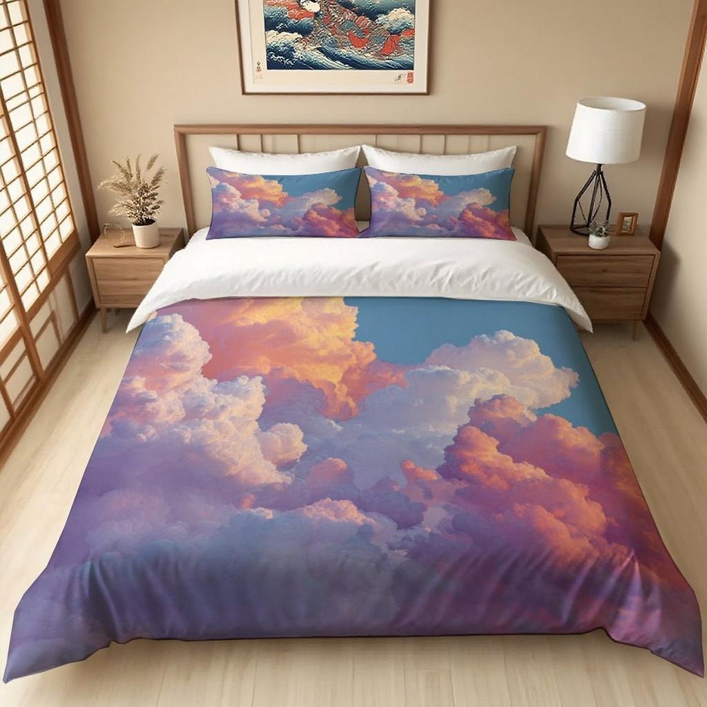 Colorful Clouds Bedding Set Soft Polyester Duvet Cover Set Quilt Cover With Pillowcase For Bedroom Decor Birthday Gift For Girls