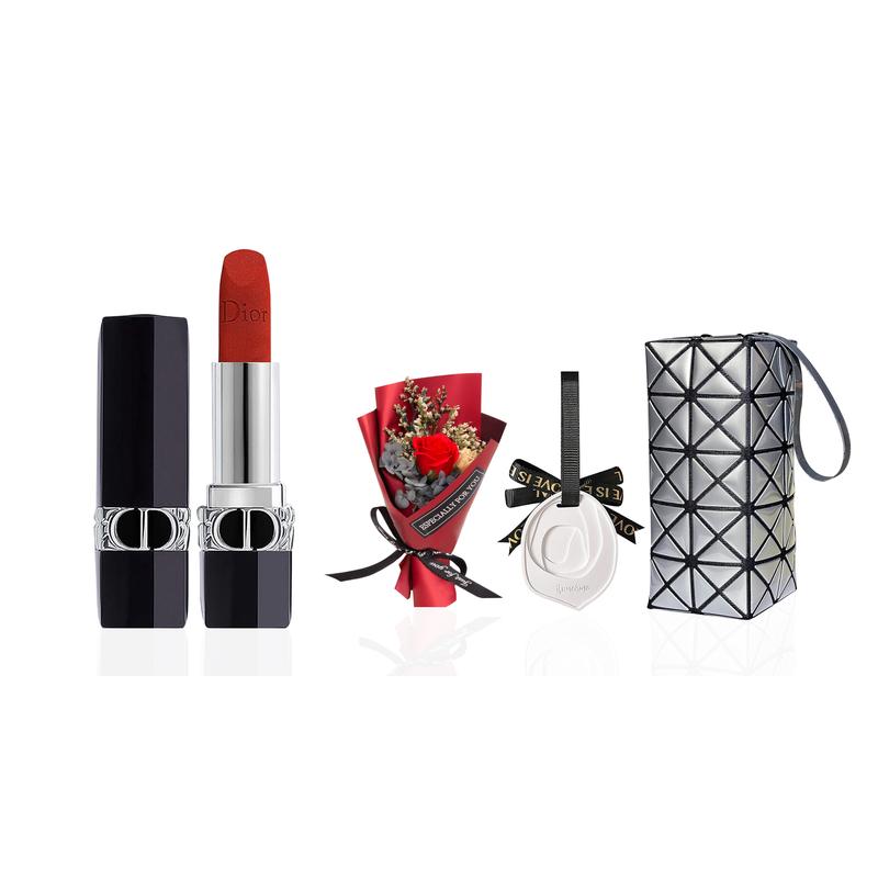 

DIOR Lipstick Velvet 999 1.5g+Rose Bouquet+White Stone Aromatherapy+Glacier Silver Cosmetic Bag синий