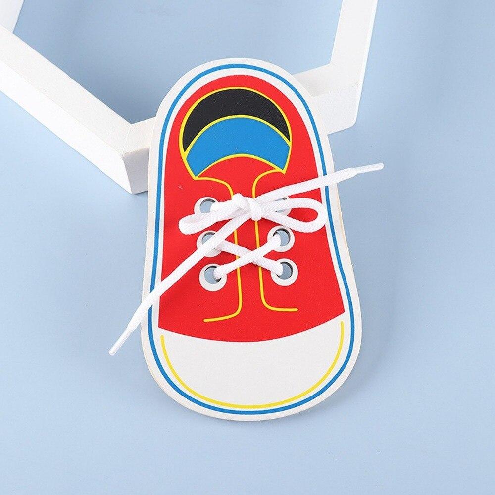 1 Piece Kids Cute Wooden Shoes Puzzles Toys Children Montessori Early Learning Tie Shoelaces Puzzles Wood Beads Lacing Board