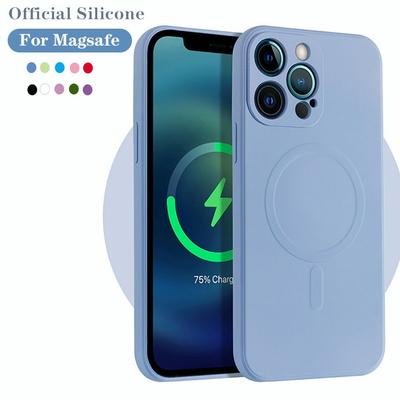 Capa oficial de silicone para carregamento sem fio Magsafe para iPhone 14 12 13 Mini 11 Pro Max XS Xr 7 8 Plus Coque magnético à prova de choque
