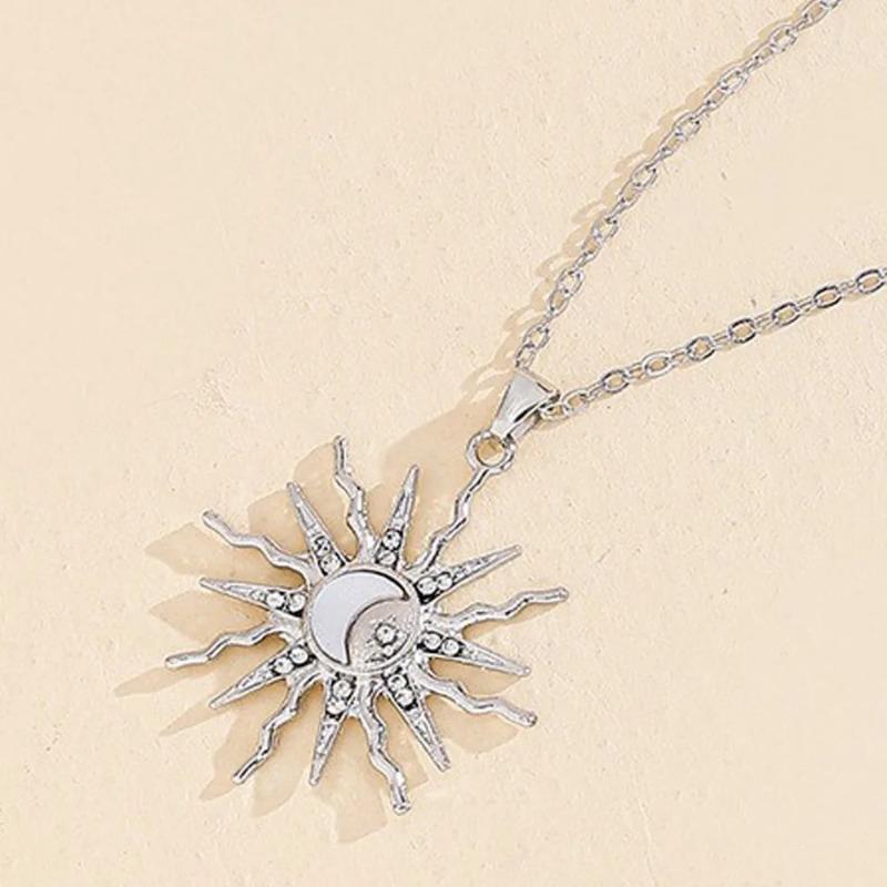 European American Style Sun Flower Pendant Necklace Trendy Zircon Stars Moon Necklace Fashion Collarbone Jewelry