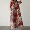 2023 Retro Print Cotton Linen Plus Size Women's Pullover Dress