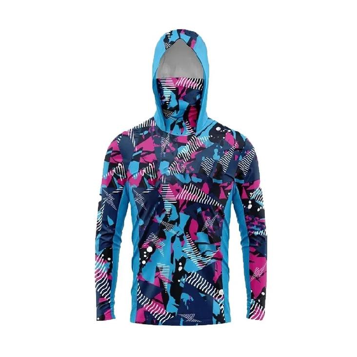 Men Camo Fishing Hoodie UPF50+ Sun Protection Long Sleeve Shirt With Face Mask Quick Dry Outdoor Hunting Fishing Shirts