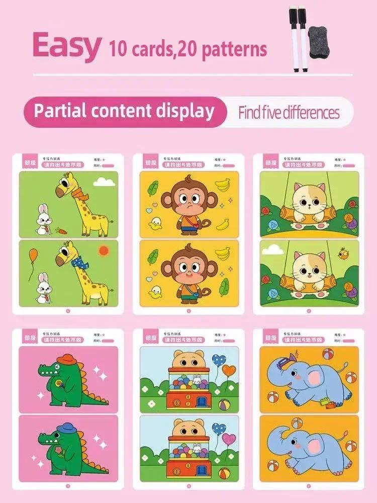

Find the Difference: Fun Focus Training Game with Erasable Picture Cards - Educational Learning Growth