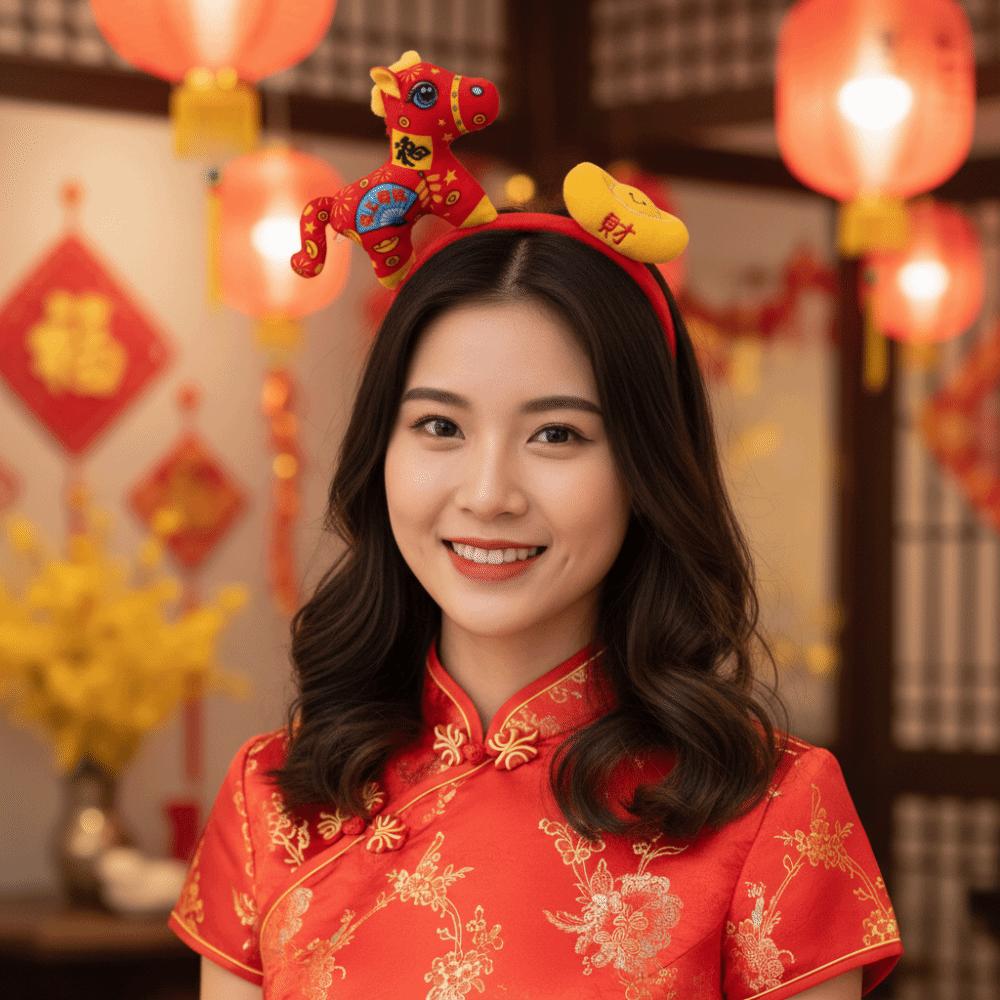 Pony Horse Hair Hoop Mascot Plush Horse Headband Exquisite New Year Headband  Women