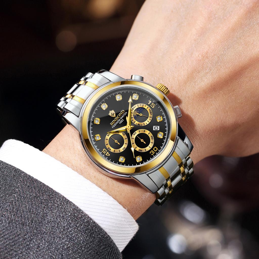 BINBOND Chronograph Automatisches Datum Luxus Quarzuhren Für Männer Leuchtend Präzise Wasserdicht Langlebig Herrenuhr Lässig Reloj