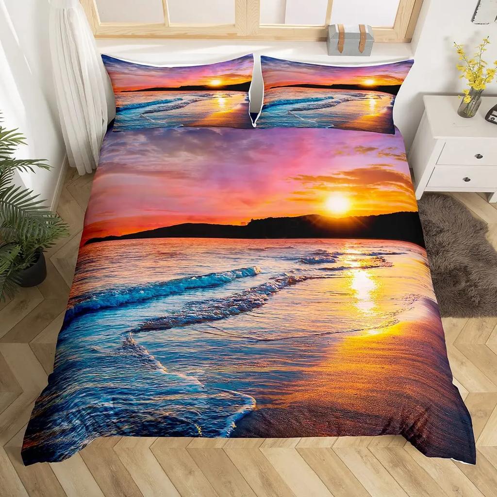 Ocean Duvet Cover Summer Beach Decor Hawaiian Vacation Style Bedding Set Tropical Nature Sea Theme Palm Trees Comforter Covers