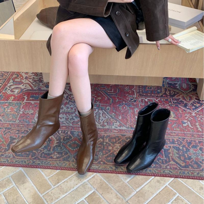 Popular Small Boots Femininity 2025 Design Sense Square Head Martin Boots Thin Heel Skinny Boots Small Heel Boots