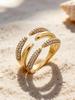 18k Gold-Plated Zirconia Inlaid Stainless Steel Open Ring Set - Modern Fashion Jewelry
