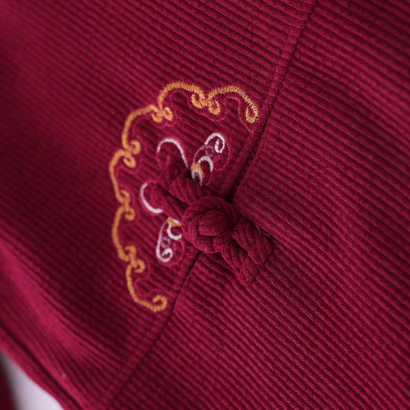 Langsha Women's Embroidered Corduroy Hooded Jacket for Seniors