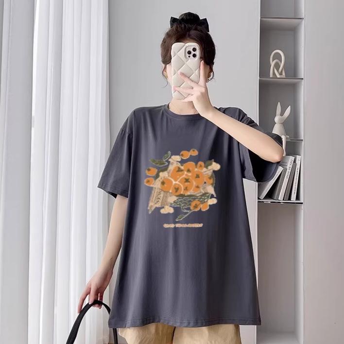 Maternity Summer Short Sleeve Loose Mid-Length Fashionable T-shirt Two-Piece Set XXL [75-83 kg]