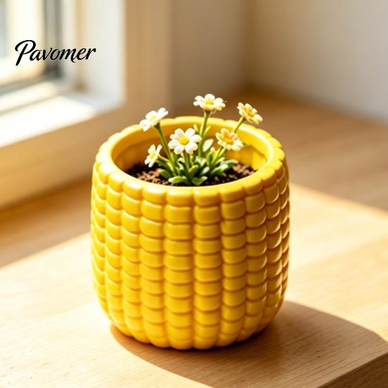 Realistic Corn Planter 3D Printed Planter, Small Cute Plant Pot, Desktop Pastoral Style Home Decor Flower Pot for Succulents Mini Plants, Indoor Shelf
