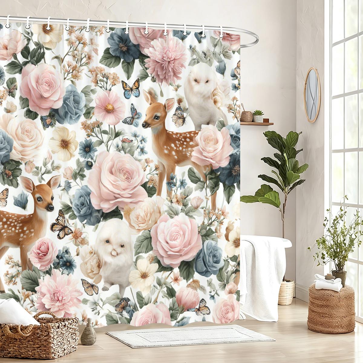Vibrant Beach Hut & Seagull Pattern Polyester Shower Curtain - Nautical Style Bathroom Decor Fabric Bathtub Curtain W60H190(CM)-1 Pcs