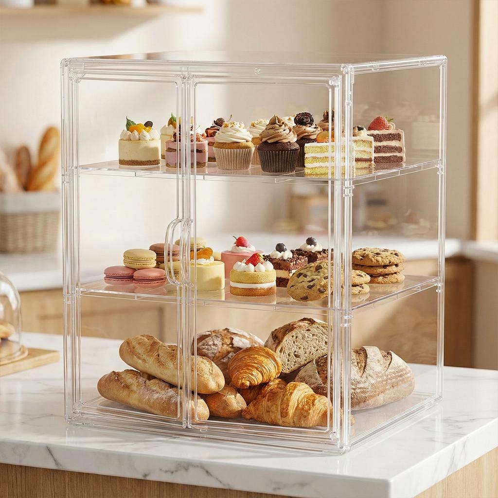 Transparent Makeup Organiser Adjustable Plastic Cosmetics Shelf Large Capacity Figurines Display Case for Home Office