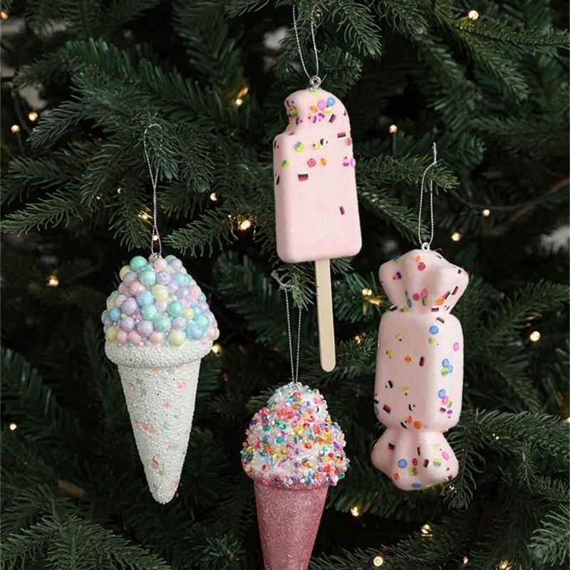 Sequins Ice Cream Pendant Christmas Hanging Ornament for Christmas Tree Wreath Tiered Tray Window Wrapping Decoration