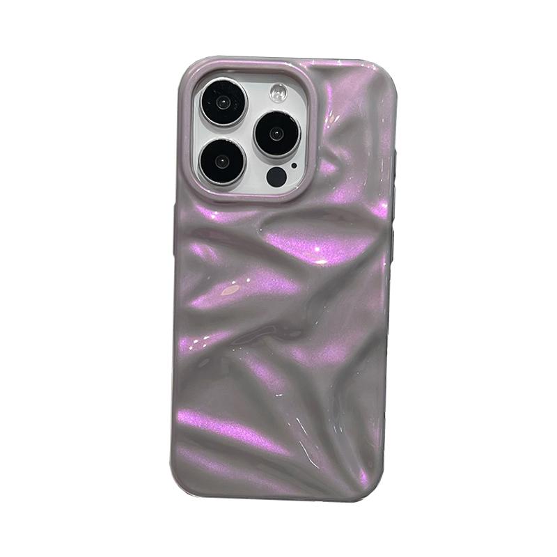Fashion Dazzling Purple Glossy Wrinkled Texture Case For iPhone 16 Pro Max 17 15 14 Plus 13 12 11 Soft Phone Back Cover Shell