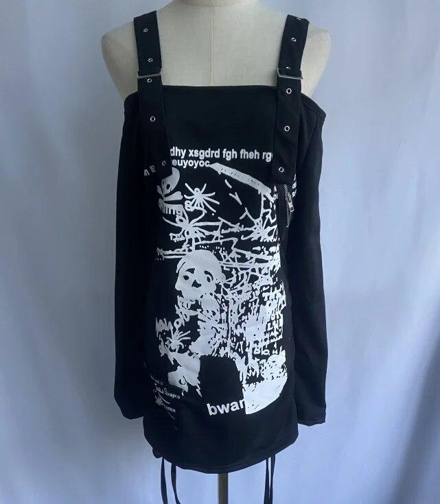 

Y2k Одежда, модные футболки в стиле панк для женщин, сексуальные футболки с вырезом и длинными рукавами, футболки, японская туника на шнурке, женская футболка XL