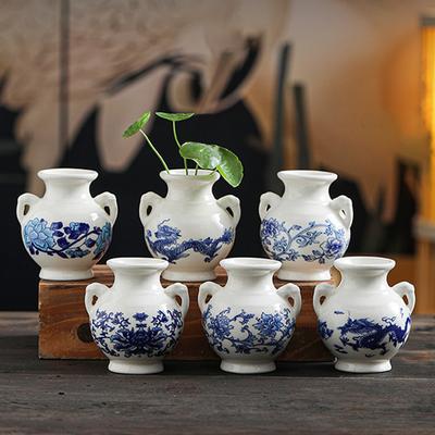 Dekoracje Antyczne Półki Niebiesko-Biała Porcelana Kolekcjonuj Ozdoby Blaty Ceramika Prezent Małe Wazony Styl Chiński 1 szt.