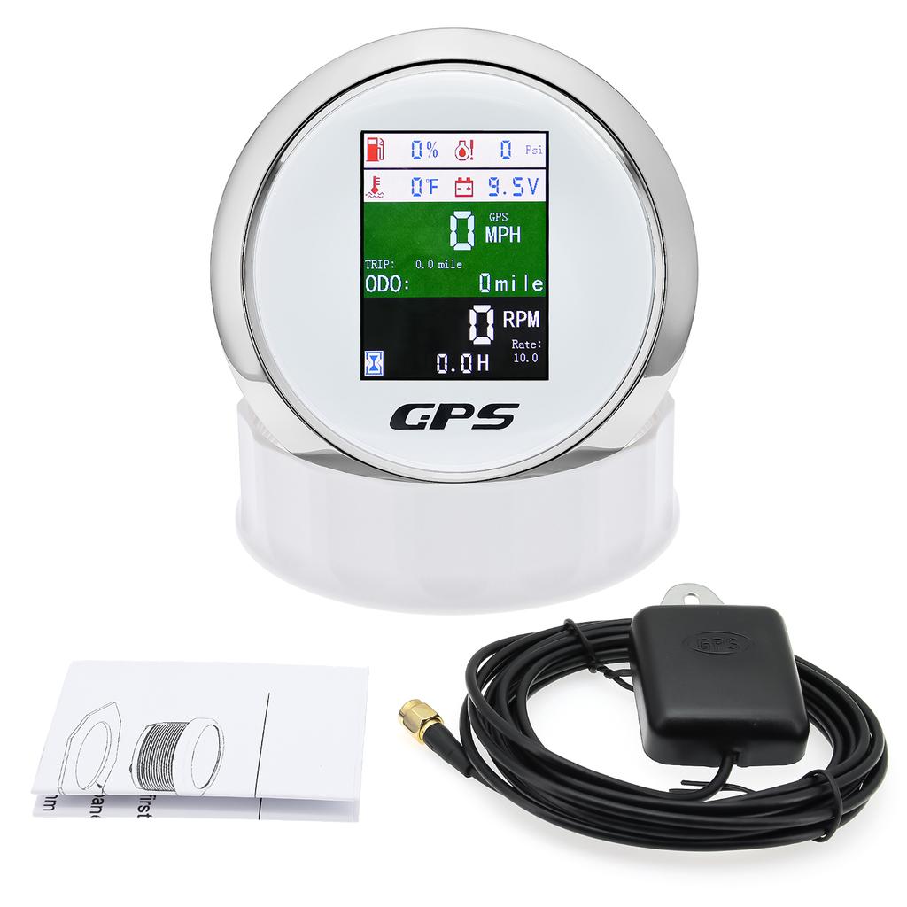 85mm GPS Speedometer Tachometer Water Temp Fuel Level Oil Press Voltmeter Odometer With GPS Antenna For Boat Car Speed Meter