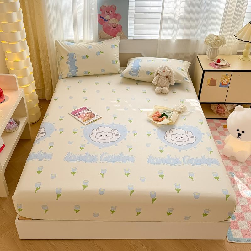 Pure Cotton Fitted Sheet Single/Queen Size Bed Cover Skin-friendly Bedsheets Home Bed Linen Couvre Lit (No Pillowcase)