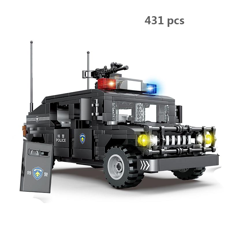 City SWAT Team Police Truck Car Panzer Tank Building Blocks Brick Police Station Figures Arme Model Educational Toys