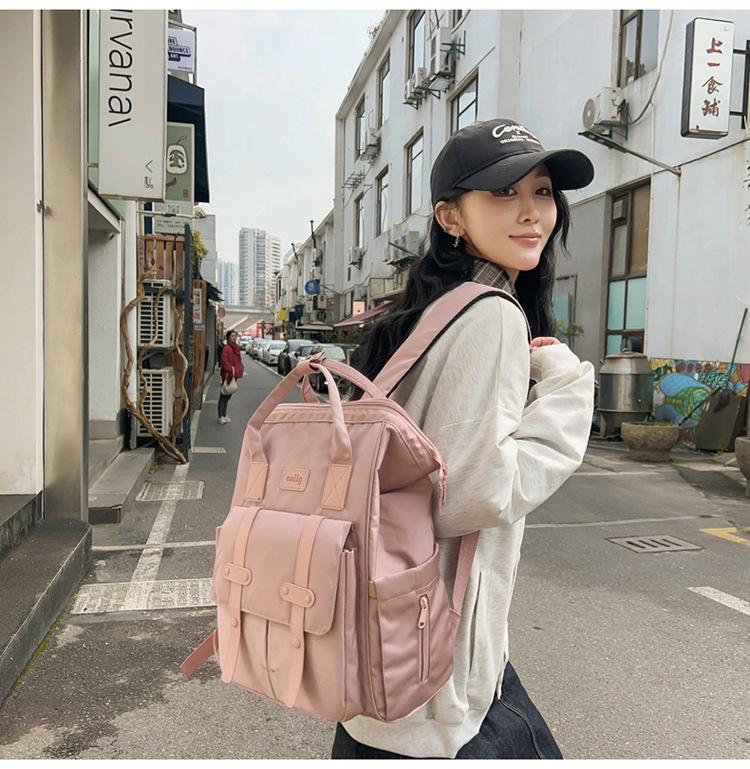 Nylon Middle School Student Schoolbag Waterproof Solid Color Backpack Large Capacity