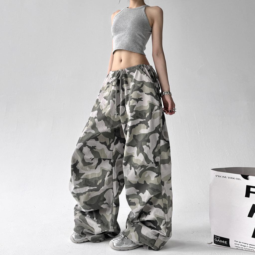 American Retro Camouflage Wide-leg Pants Women's Summer New Loose Chic Wear Casual Overalls