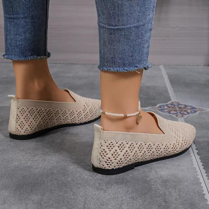 Damen Flats Herbst Neu Spitzkopf Hohl Fliegende Mesh-Oberfläche Weiche Sohle Rutschfest Atmungsaktive Mesh-Schuhe