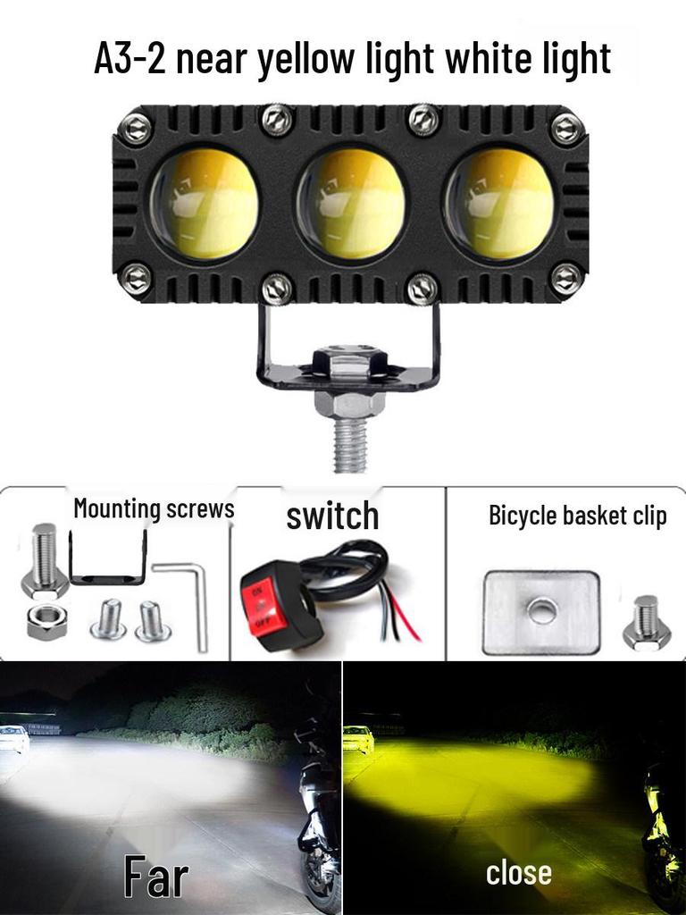 Super Bright LED Motorcycle Spotlights: High/Low Beam, Yellow & White, for Electric Vehicles & Tricycles