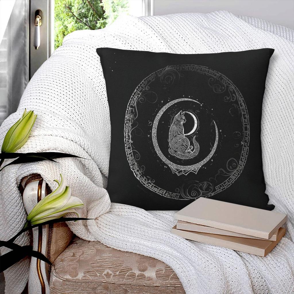 Black Cat Crescent Moon Square Pillowcase Polyester Linen Velvet Printed Zip Decorative Throw Pillow Case Room Cushion Cover