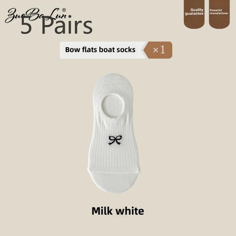 5 Pairs of Women's Summer Thin Style Low Top Shallow Mouth Invisible Non Slip Bow Boat Socks