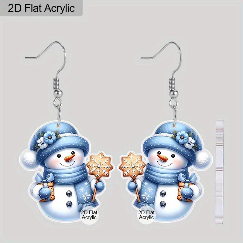 2pairs Red and Blue Christmas Snowman Acrylic Dangle Earrings, Perfect Gift for Women, Christmas Party Jewelry