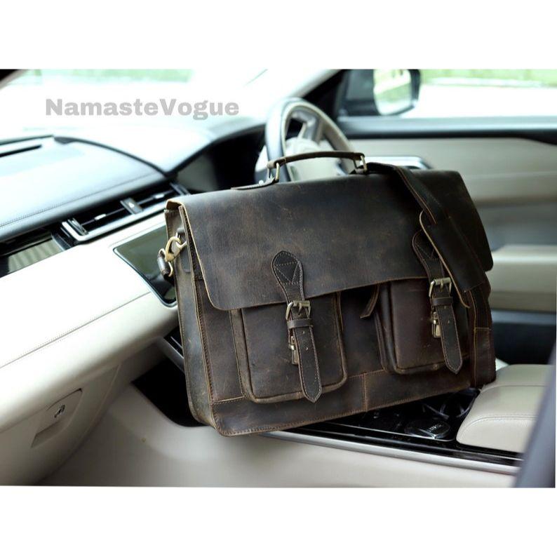 Персонализированная сумка через плечо для ноутбука из кожи буйвола ручной работы — фото 2