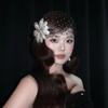 Retro Rhinestones Flower Net Hat Hollow DIY Bridal Headdress Black Handmade Wedding Headwear