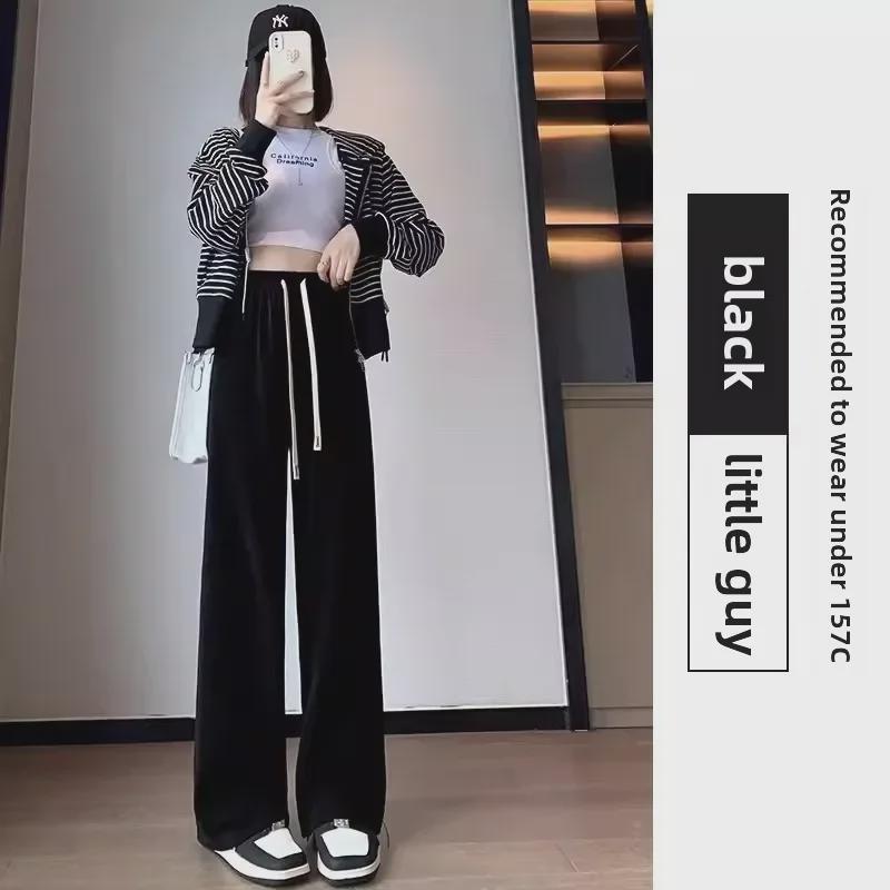 Women's High-Waist Corduroy Wide-Leg Pants: European Cotton Velvet, Autumn/Winter, Slim Drape, Plus Velvet, Casual Straight Fit.