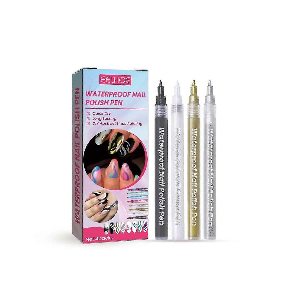 Waterproof Nail Art Pen Set - 4 Vibrant Colors for Easy, Smudge-Proof, Quick-Drying, and Stylish Nail Designs Perfect for Beginners & Professionals